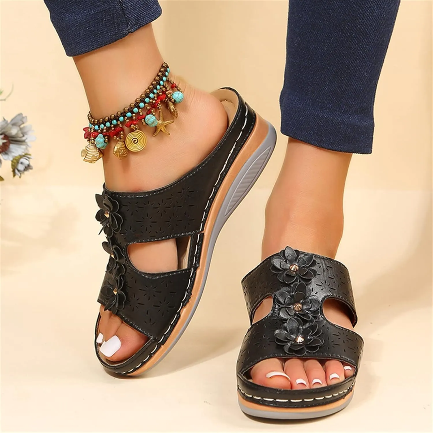 SBGMoSJ Womens Plantar Fasciitis Shoes Orthopedic Diabetic Walking Shoes Walking Sandals Women Red Sandals for Women Wedge Brown Leather Sandals Womens Block Heel Sandals