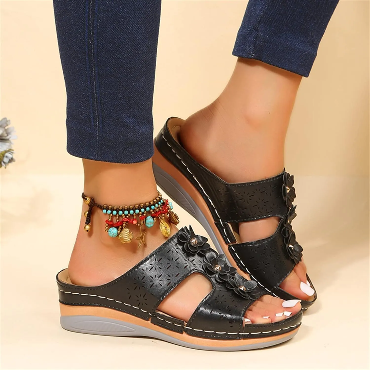 SBGMoSJ Womens Plantar Fasciitis Shoes Orthopedic Diabetic Walking Shoes Walking Sandals Women Red Sandals for Women Wedge Brown Leather Sandals Womens Block Heel Sandals