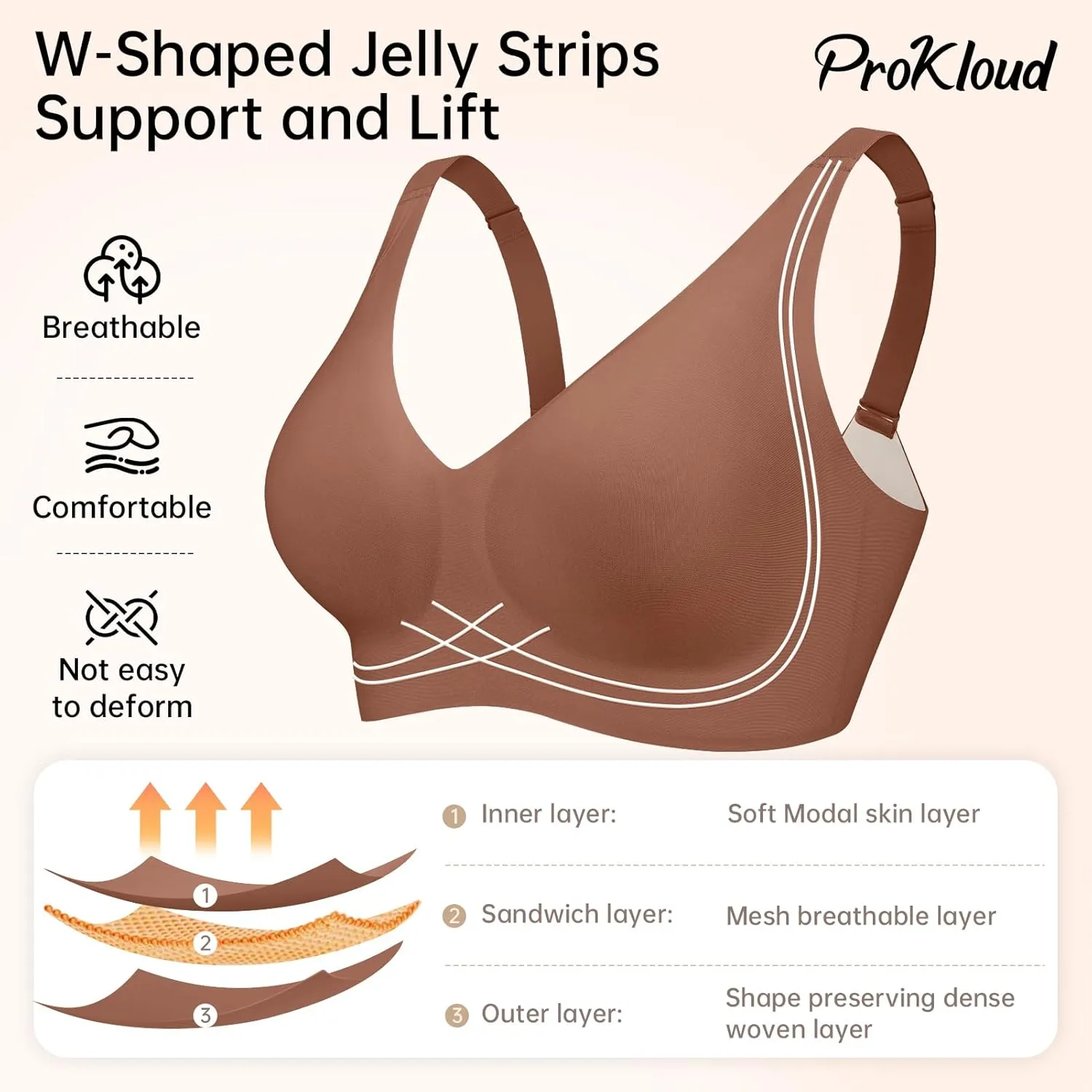 Seamless Wireless Bras for Women Full Coverage Push Up Bra Comfortable No Underwire Bralettes Deep V with Support and Lift