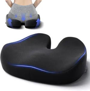 Seat Cushions for Office Chairs - Large Office Chair Cushion for Butt - Memory Foam Seat Cushion for Tailbone Pain Relief | 18.1x16.5 Inches (Luxury Black)
