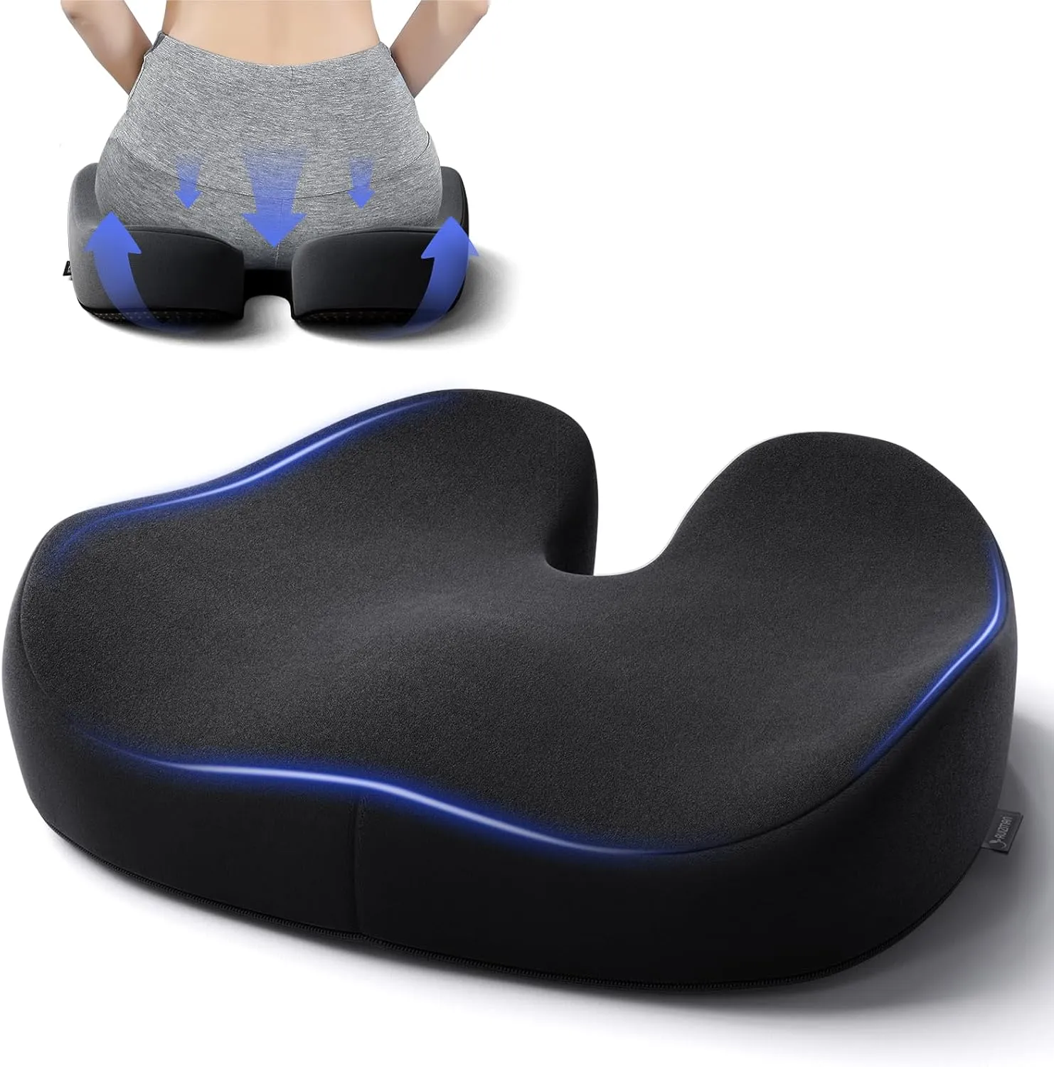 Seat Cushions for Office Chairs - Large Office Chair Cushion for Butt - Memory Foam Seat Cushion for Tailbone Pain Relief | 18.1x16.5 Inches (Luxury Black)