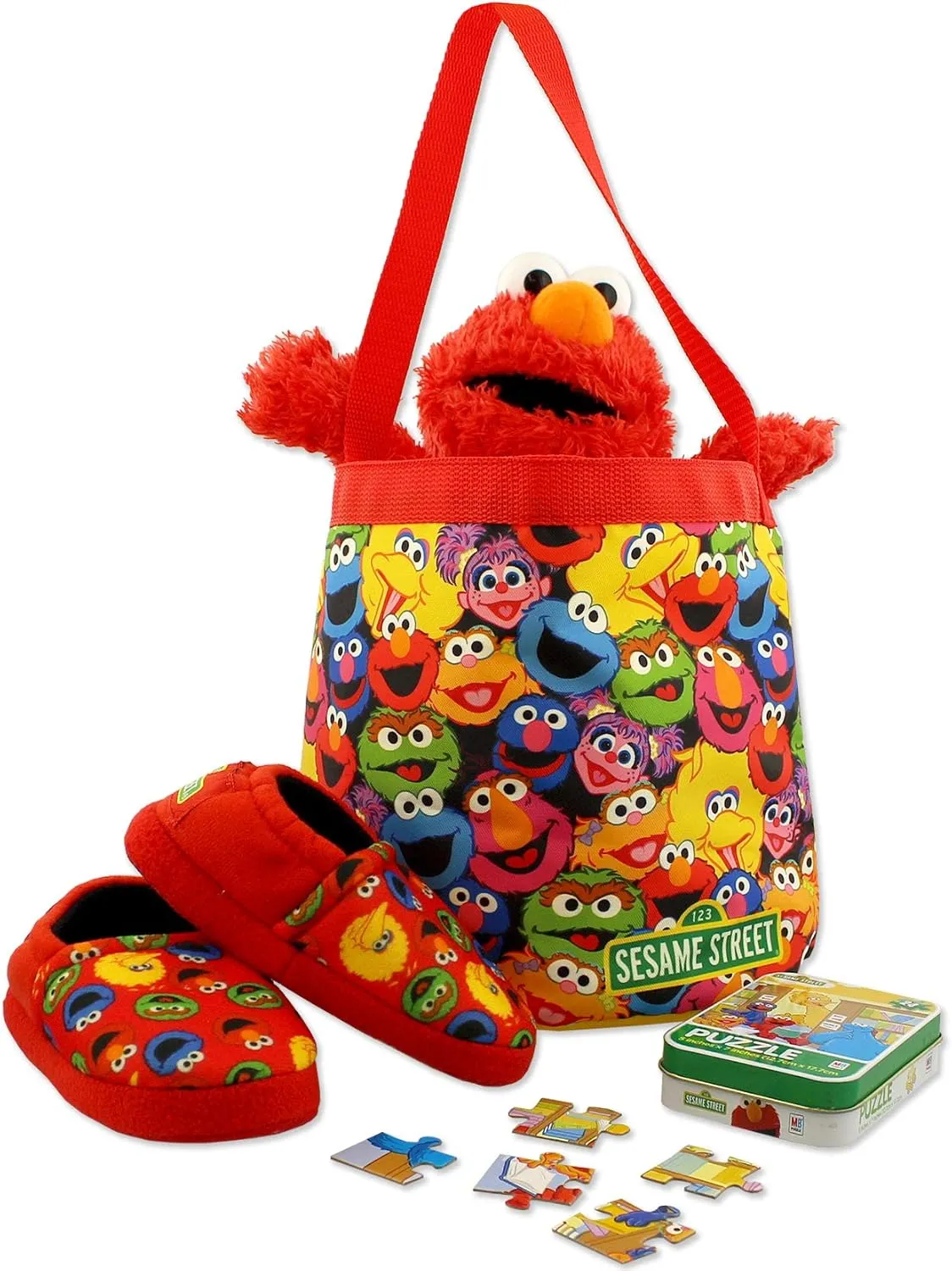 Sesame Street Elmo Boys Girls Collapsible Nylon Gift Basket Bucket Tote Bag