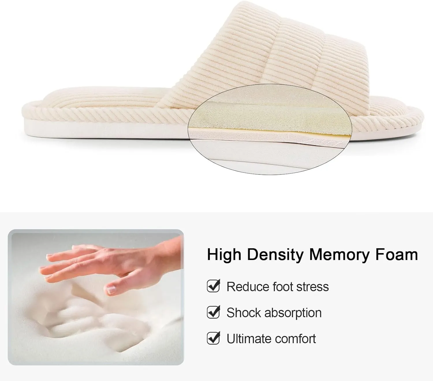 shevalues Terry Cloth Open Toe Slippers for Women Memory Foam Slip On House Slippers
