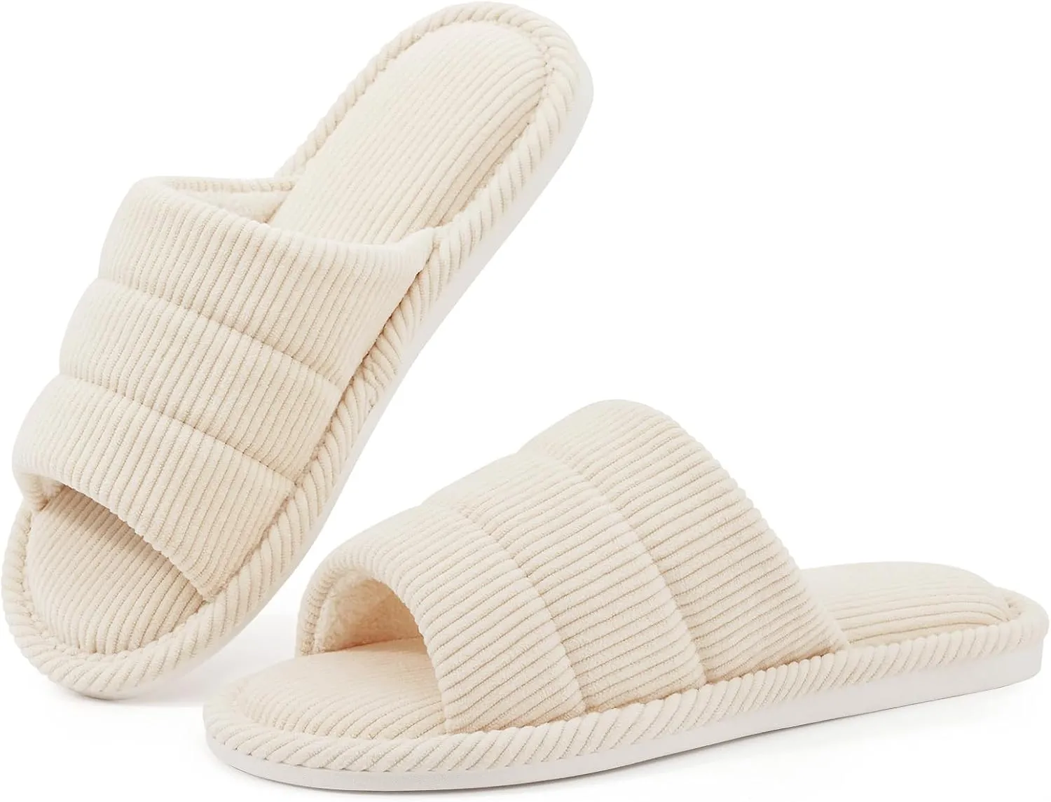 shevalues Terry Cloth Open Toe Slippers for Women Memory Foam Slip On House Slippers