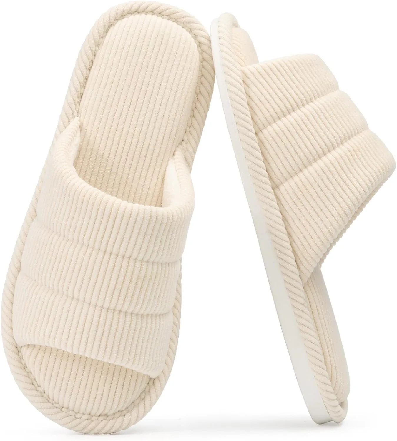 shevalues Terry Cloth Open Toe Slippers for Women Memory Foam Slip On House Slippers