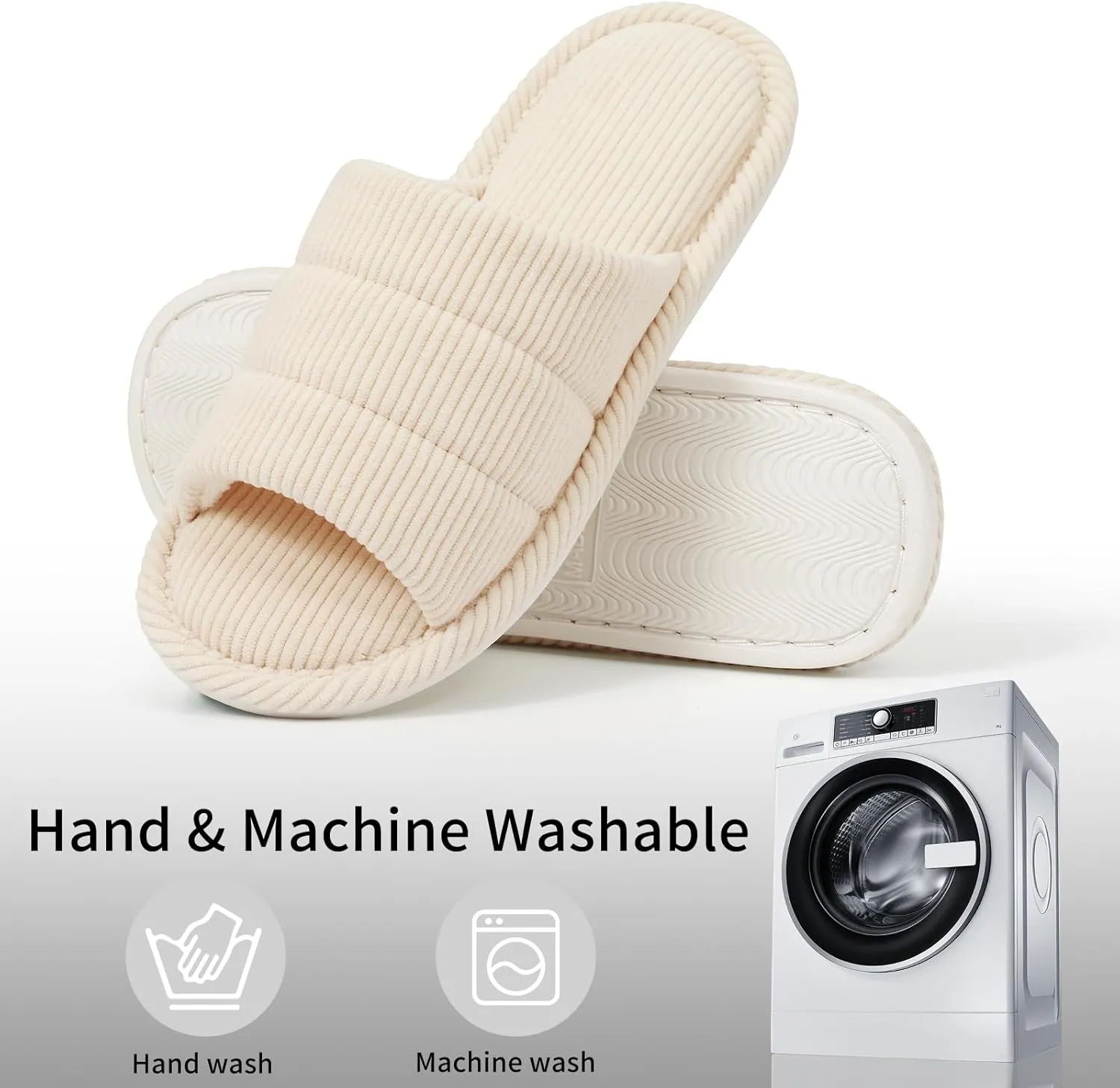 shevalues Terry Cloth Open Toe Slippers for Women Memory Foam Slip On House Slippers