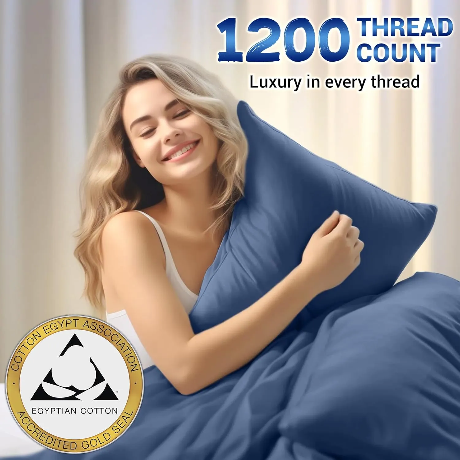 Shilucheng 1200 Thread Count Cotton Sheets Set，Luxury 100% Egyptian Cotton Bed Sheets，5-Star Hotel Quality Sheets, Breathable & Cooling, 16 Inch Deep Pocket - 4 Piece (Navy Blue, King)