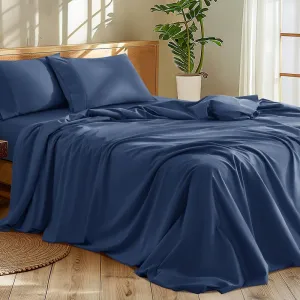 Shilucheng 1200 Thread Count Cotton Sheets Set，Luxury 100% Egyptian Cotton Bed Sheets，5-Star Hotel Quality Sheets, Breathable & Cooling, 16 Inch Deep Pocket - 4 Piece (Navy Blue, King)