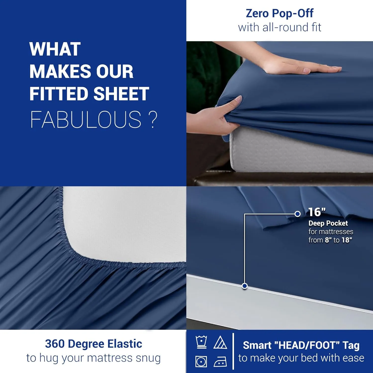 Shilucheng 1200 Thread Count Cotton Sheets Set，Luxury 100% Egyptian Cotton Bed Sheets，5-Star Hotel Quality Sheets, Breathable & Cooling, 16 Inch Deep Pocket - 4 Piece (Navy Blue, King)