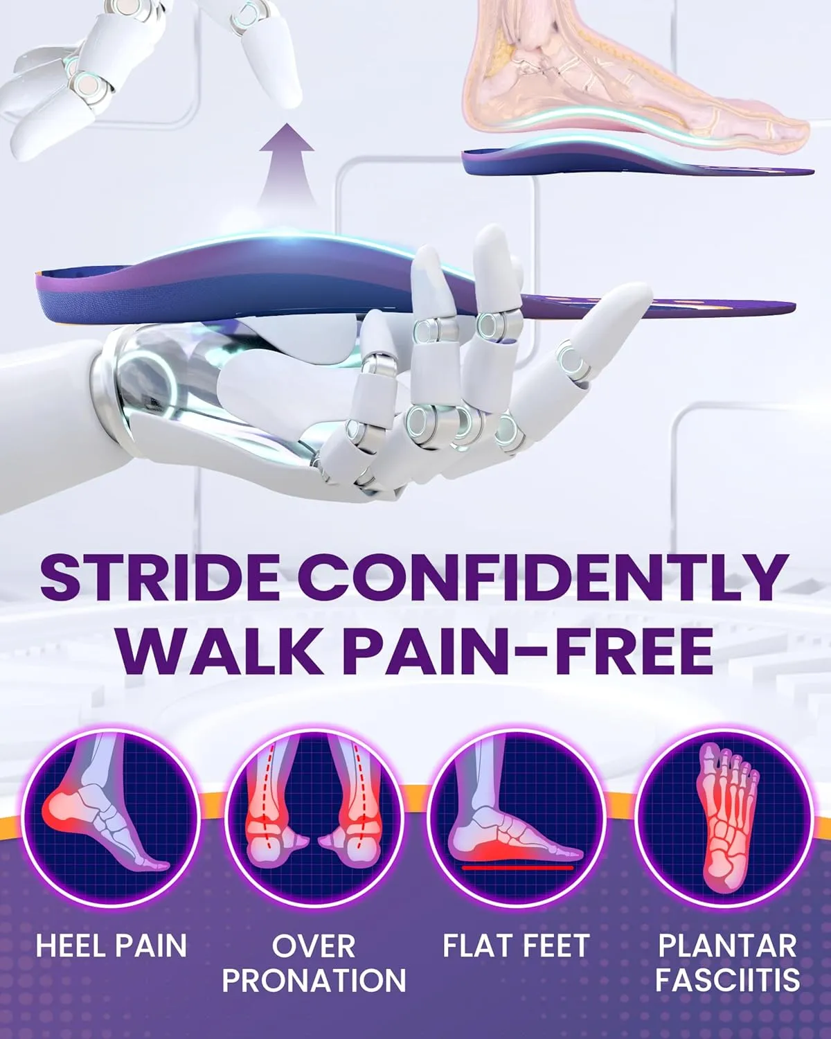 Shoe Cushions Inserts, QBK Flat Feet Insoles for Solving Heel Pain, Heel Spur, Back Pain, Achilles Tendonitis, Comfort S