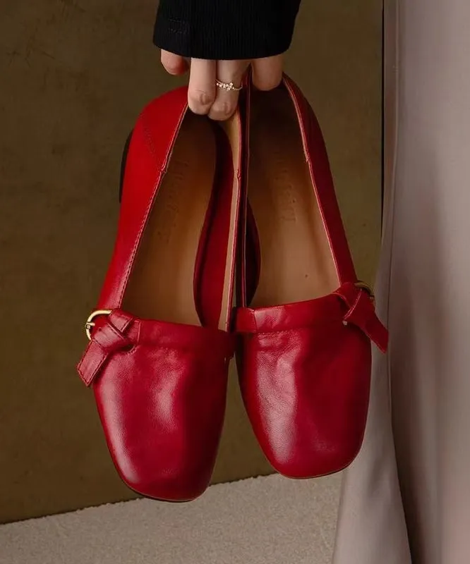 Shoes Red Flat Cowhide New Comfortable Splicing Leather