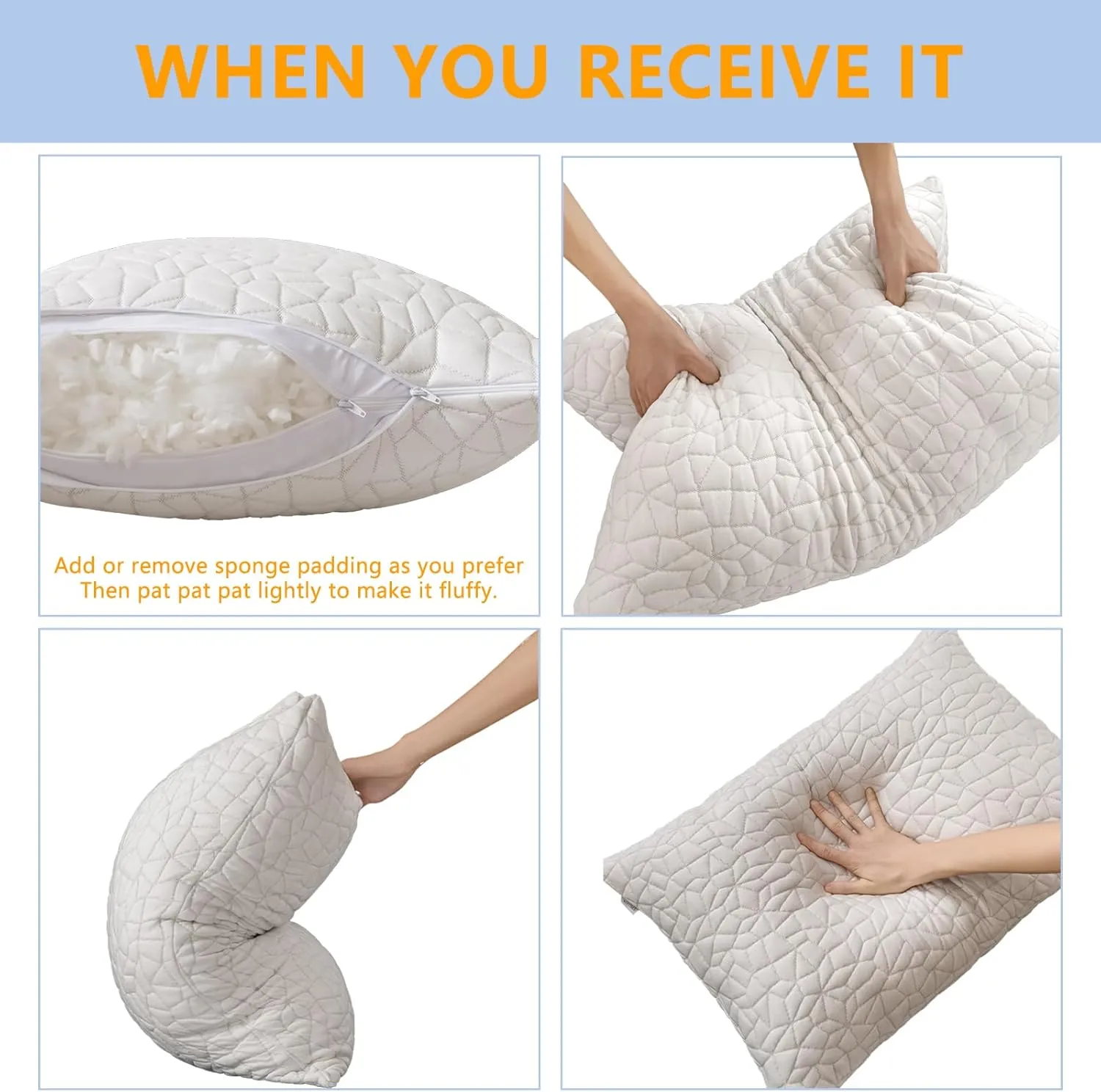 Shredded Memory Foam Pillows - Queen Size Set of 2,Adjustable Bed Pillows for Side Back Stomach Sleepers,Comfy Cooling Pillows for Sleeping with Washable Cover