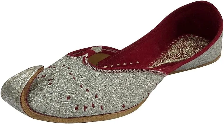 Silver Leather Jootis for Women Handmade Beaded Traditional Juti Ethnic Shoes Bohemian Sandles