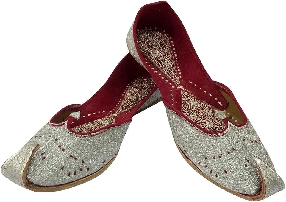 Silver Leather Jootis for Women Handmade Beaded Traditional Juti Ethnic Shoes Bohemian Sandles