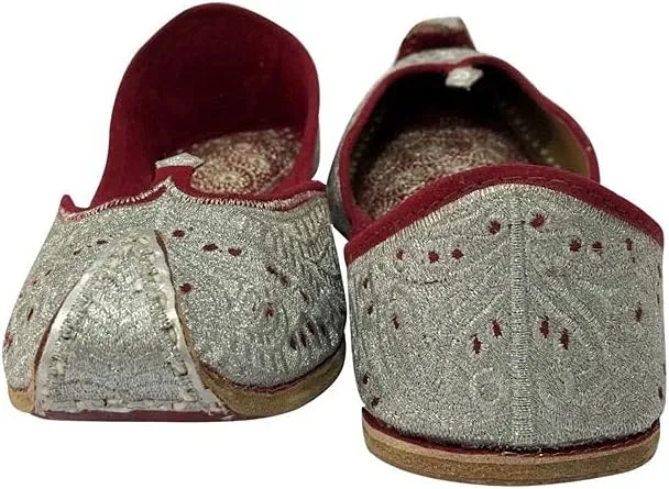 Silver Leather Jootis for Women Handmade Beaded Traditional Juti Ethnic Shoes Bohemian Sandles