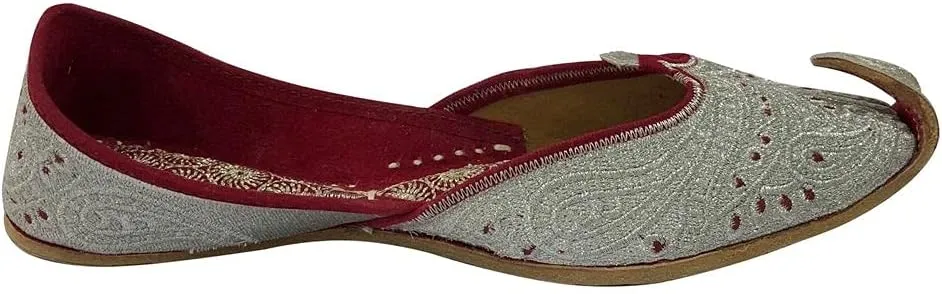 Silver Leather Jootis for Women Handmade Beaded Traditional Juti Ethnic Shoes Bohemian Sandles