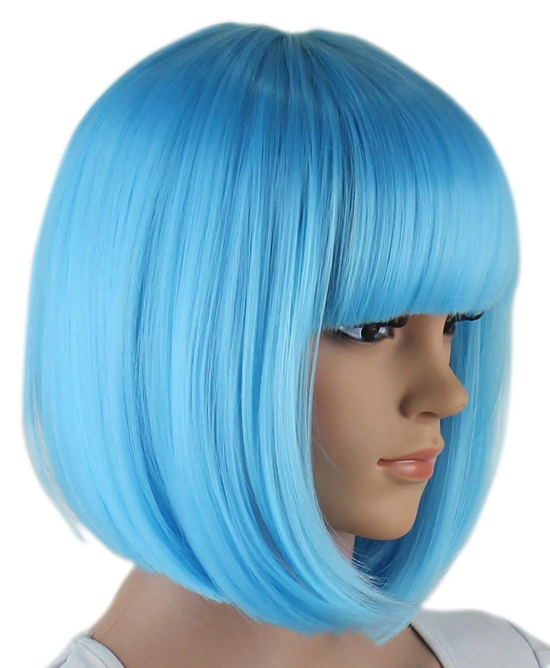 Sky Blue Bob Wigs and A Wig Cap, Short Straight Flat Bangs, Cool Summer Sexy Stylish Cosplay Party Hair Wigs, wig003SBL