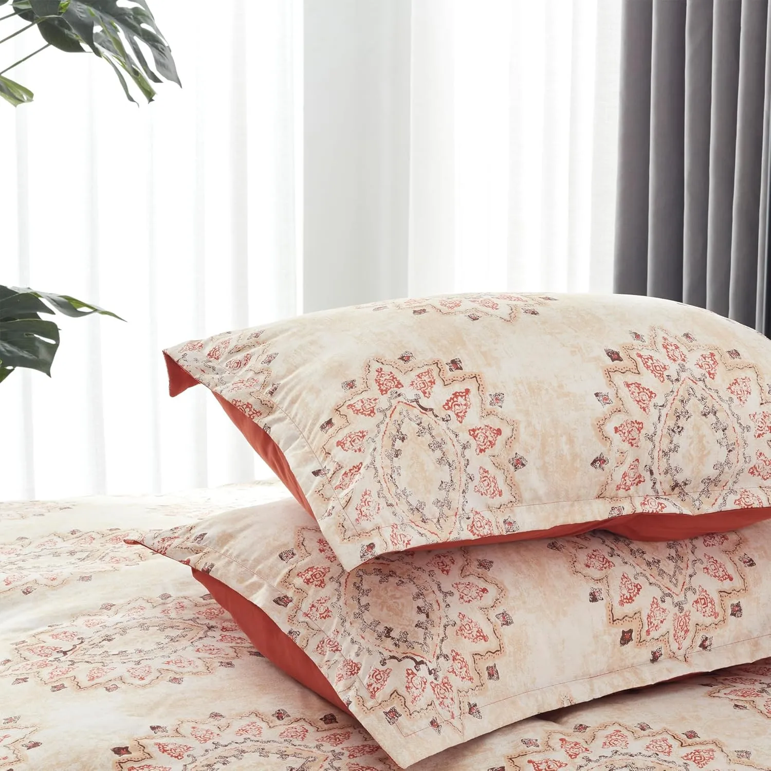 SLEEP ZONE Damask Pattern Beige Twin XL Size Comforter Set Bed in a Bag - Breathable, 5 Pieces with 1 Comforter(68x88), 1 Fitted Sheet, 1 Flat Sheet, 1 Pillow Sham, 1 Pillowcase