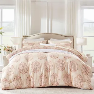 SLEEP ZONE Damask Pattern Beige Twin XL Size Comforter Set Bed in a Bag - Breathable, 5 Pieces with 1 Comforter(68x88), 1 Fitted Sheet, 1 Flat Sheet, 1 Pillow Sham, 1 Pillowcase