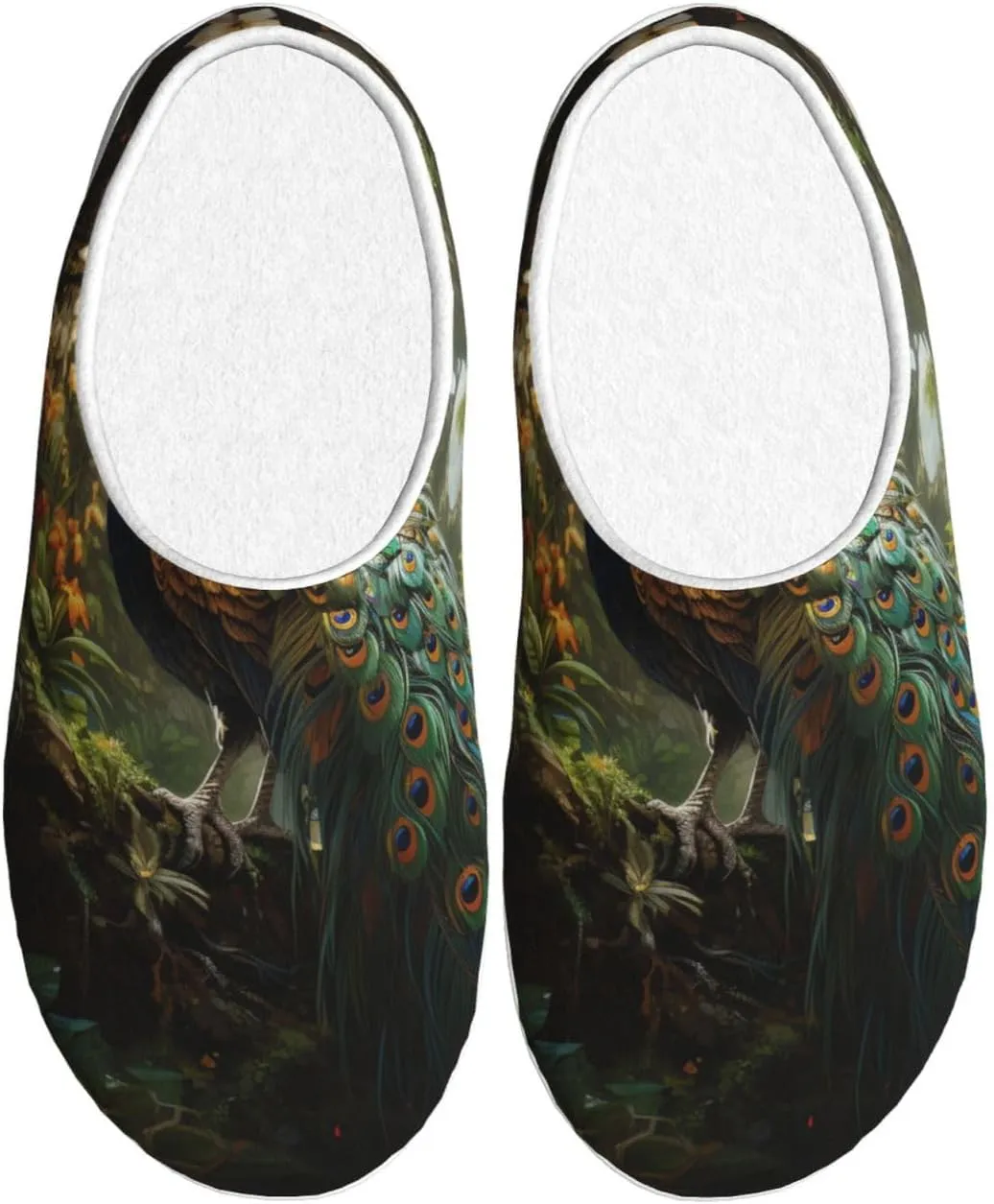 Slippers for Women Men Cotton Slippers Peacock on the Tree Plush Shoes Non-slip TPR Slippers