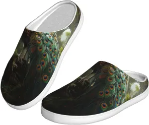 Slippers for Women Men Cotton Slippers Peacock on the Tree Plush Shoes Non-slip TPR Slippers