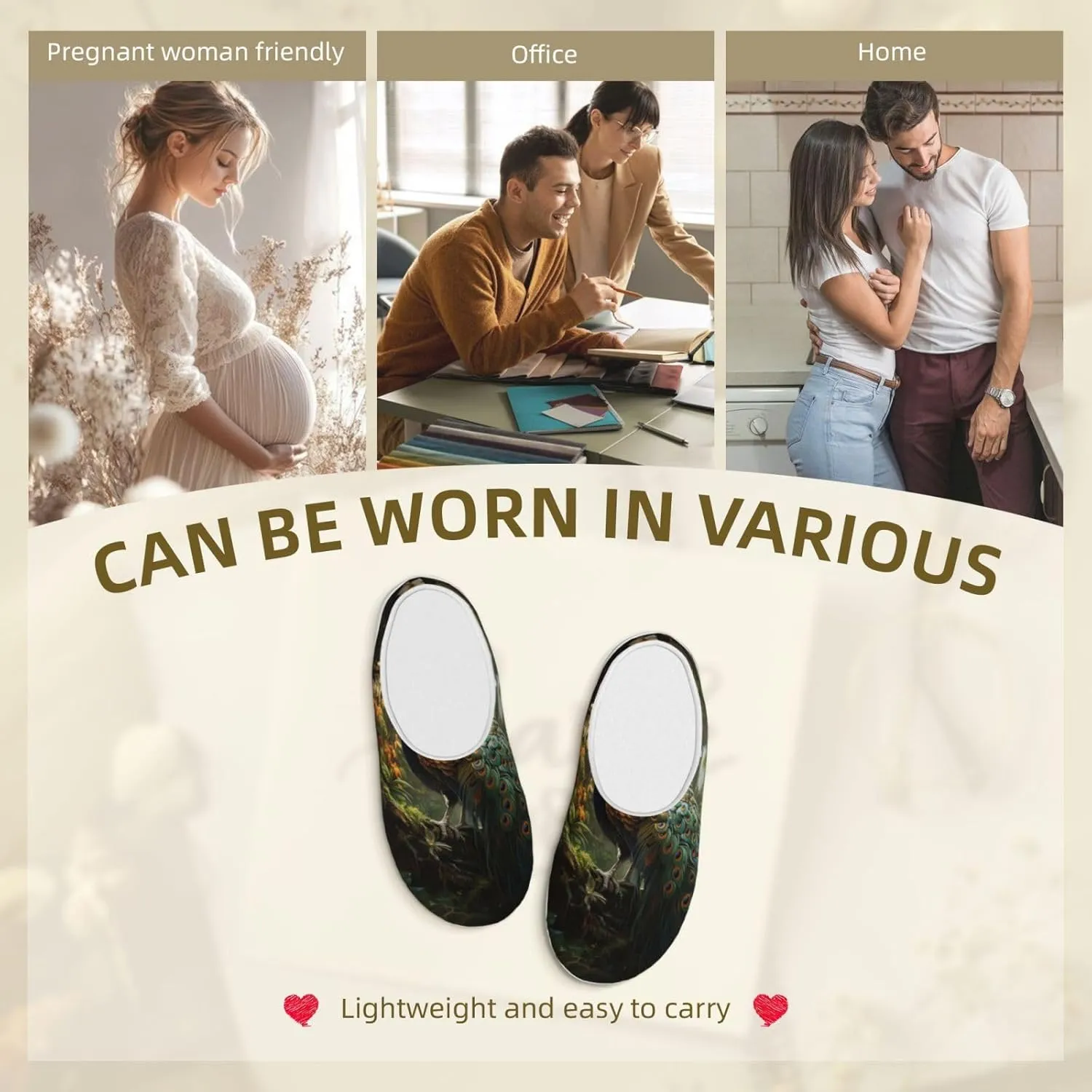 Slippers for Women Men Cotton Slippers Peacock on the Tree Plush Shoes Non-slip TPR Slippers