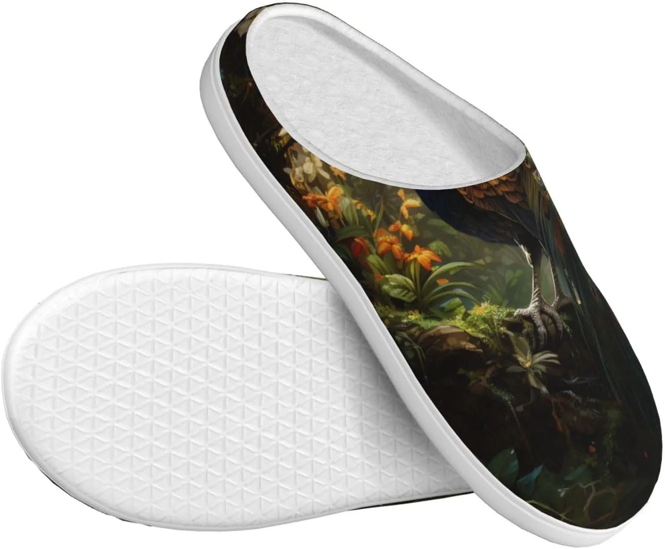 Slippers for Women Men Cotton Slippers Peacock on the Tree Plush Shoes Non-slip TPR Slippers