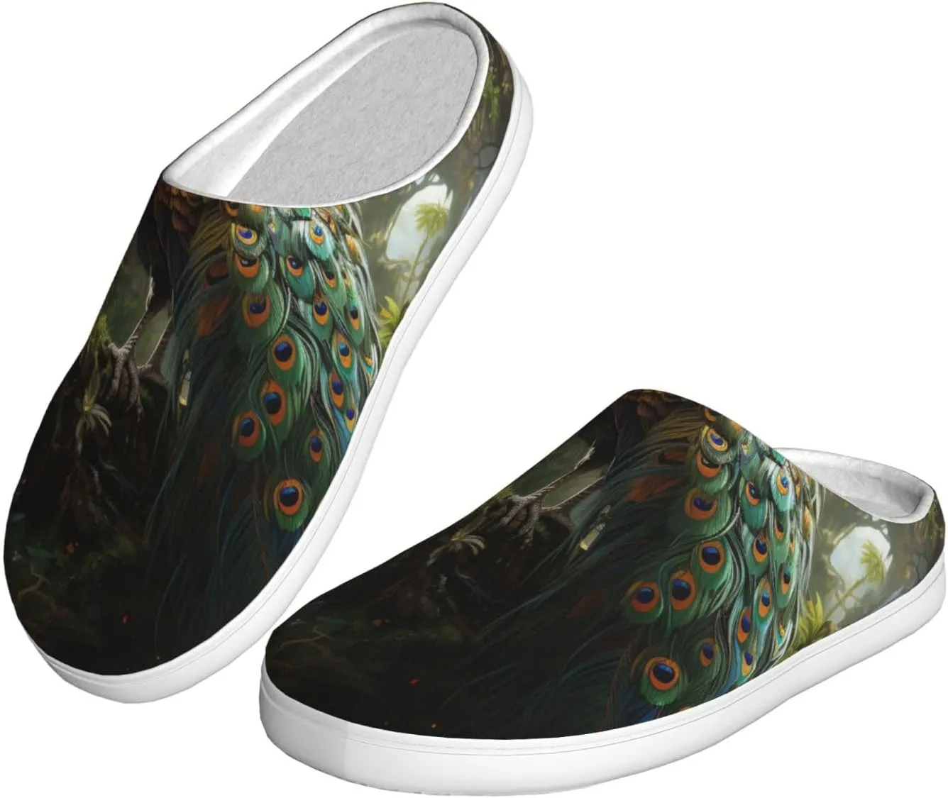 Slippers for Women Men Cotton Slippers Peacock on the Tree Plush Shoes Non-slip TPR Slippers