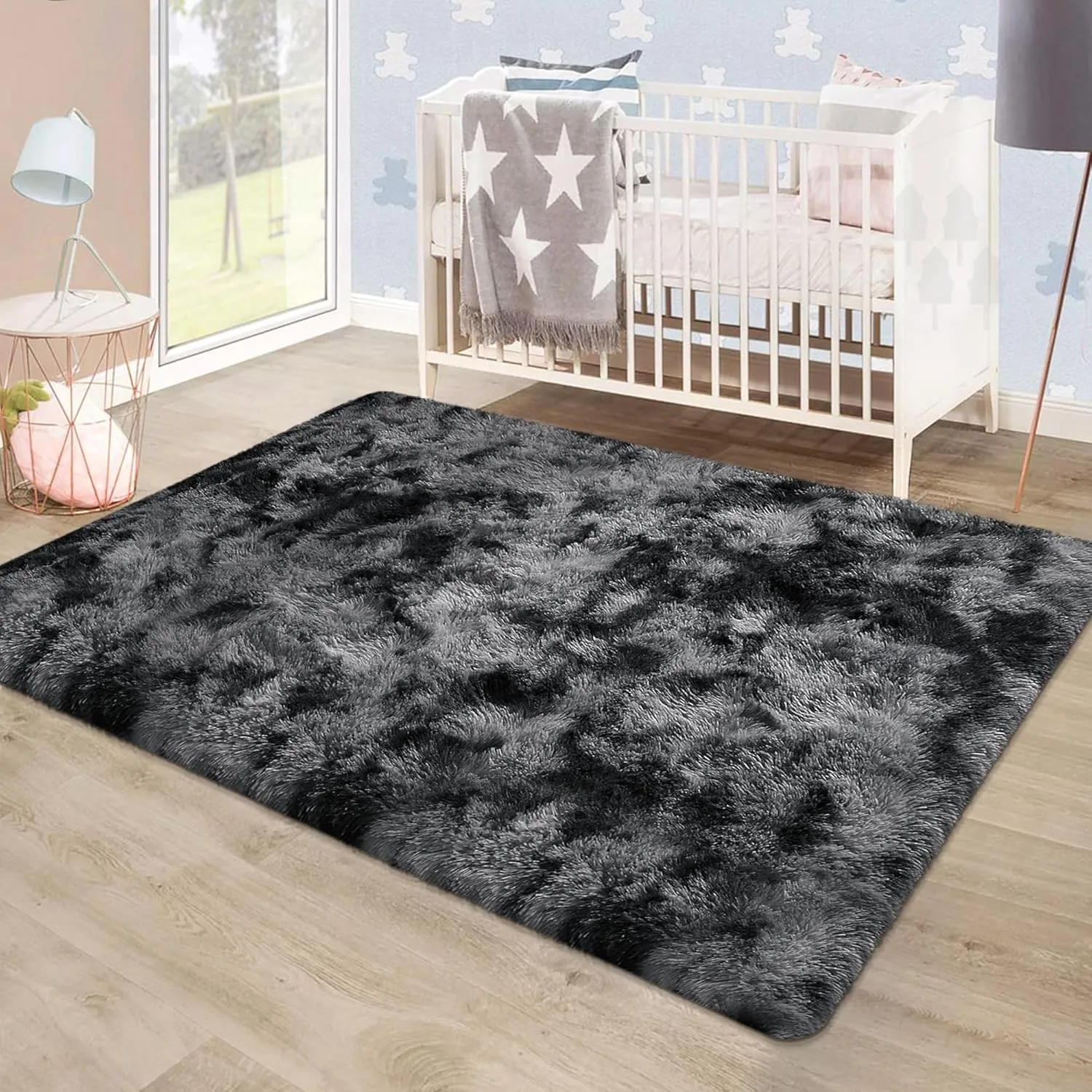 Soft Fluffy Area Rug for Bedroom,Tie Dye Black 4x6 ft Fuzzy Shaggy Carpet Plush Furry Rug,for Living Room Indoor Floor Rug Non-Slip Bottom Kids Girls Boys Home Decor Aesthetic,Dorm Nursery