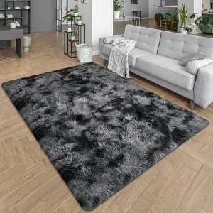 Soft Fluffy Area Rug for Bedroom,Tie Dye Black 4x6 ft Fuzzy Shaggy Carpet Plush Furry Rug,for Living Room Indoor Floor Rug Non-Slip Bottom Kids Girls Boys Home Decor Aesthetic,Dorm Nursery