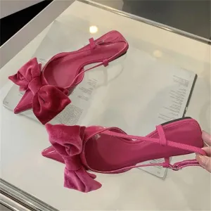Spring Fashion Butterfly-knot Buckle Strap Pumps Women Pointed Toe Square Heel