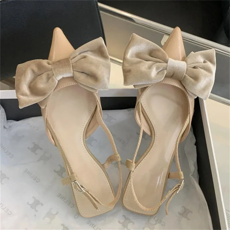 Spring Fashion Butterfly-knot Buckle Strap Pumps Women Pointed Toe Square Heel
