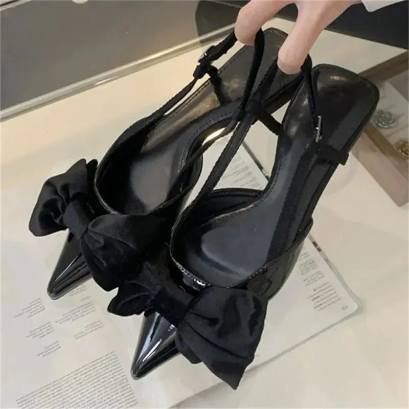 Spring Fashion Butterfly-knot Buckle Strap Pumps Women Pointed Toe Square Heel