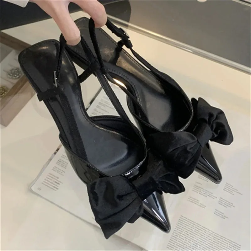 Spring Fashion Butterfly-knot Buckle Strap Pumps Women Pointed Toe Square Heel