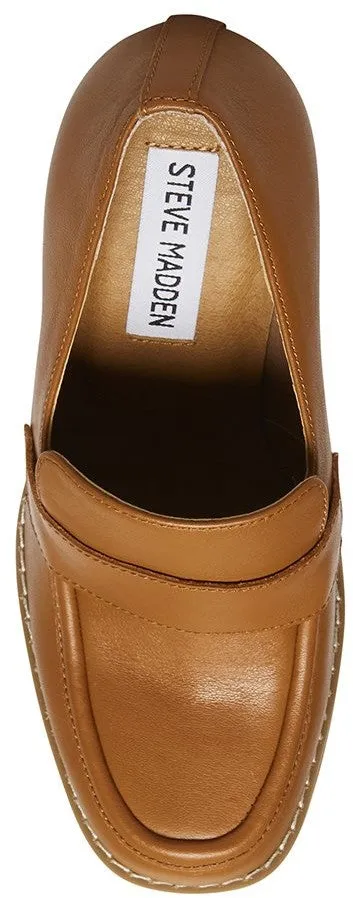 Steve Slip Madden Rounded Tailored selection Leather Platform Energy-saving On Tan Toe Loafer Odette Pumps