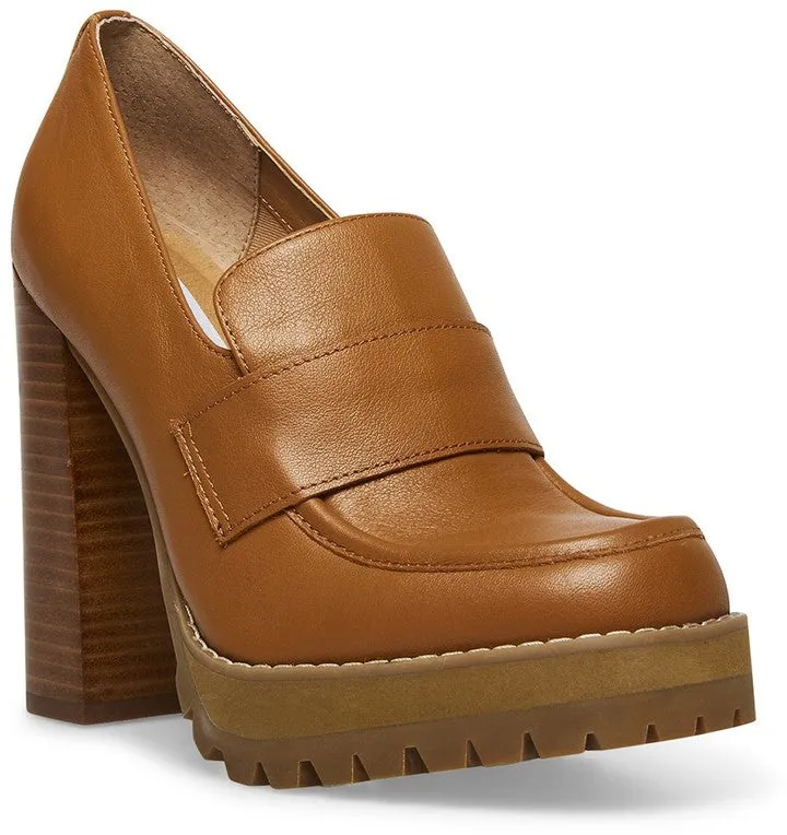 Steve Slip Madden Rounded Tailored selection Leather Platform Energy-saving On Tan Toe Loafer Odette Pumps