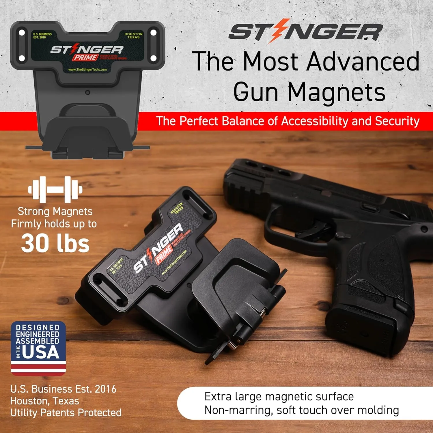 Stinger Prime Gun Magnet Mount, w/Trigger Guard Protection, Magnetic Gun Mount for Car, Truck, Desks, Safes, Walls, Gun Magnet for Handgun Rifle Shotgun Pistol Revolver