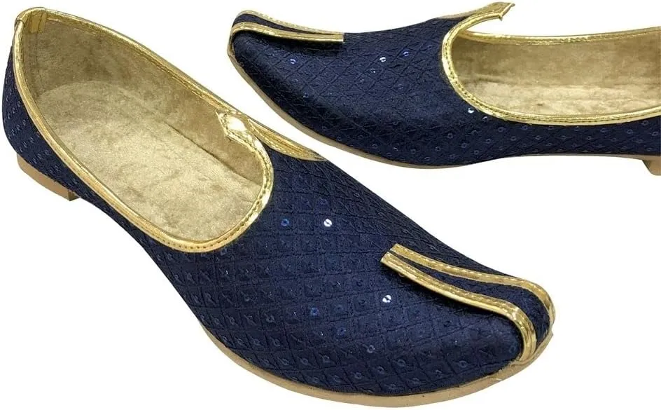 Stop n Style Men's Punjabi Jutti Blue Bridal Traditional Wedding Shoes Flat Mojari Khussa Handmade Ethnic Indian Juti