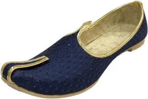 Stop n Style Men's Punjabi Jutti Blue Bridal Traditional Wedding Shoes Flat Mojari Khussa Handmade Ethnic Indian Juti