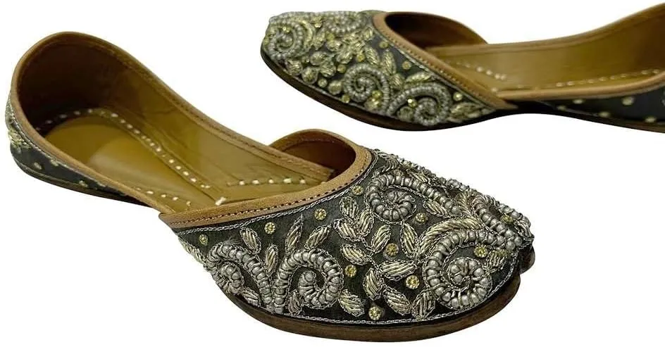 Stop n Style Punjabi Jutti for Ladies - Mirror Work Indian Bridal Shoes - Ethnic Gold Jutti