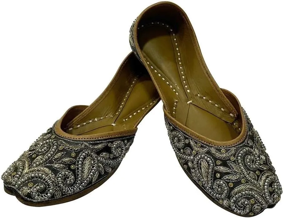Stop n Style Punjabi Jutti for Ladies - Mirror Work Indian Bridal Shoes - Ethnic Gold Jutti