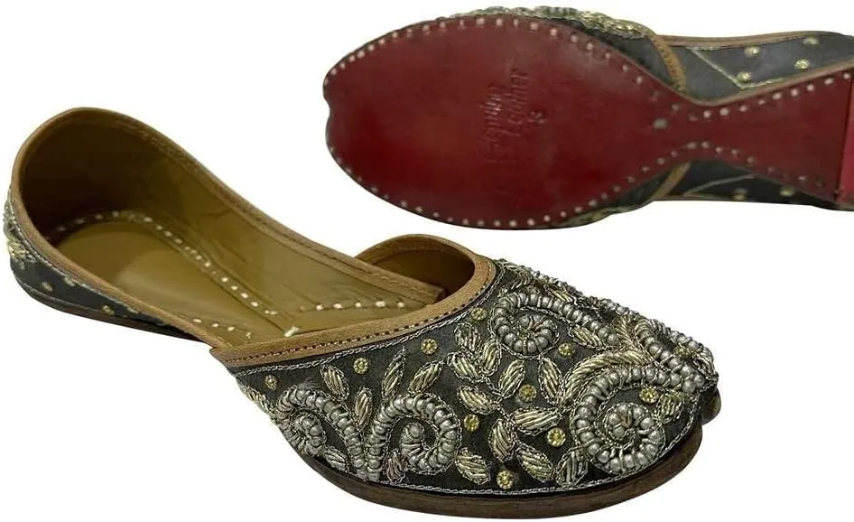 Stop n Style Punjabi Jutti for Ladies - Mirror Work Indian Bridal Shoes - Ethnic Gold Jutti