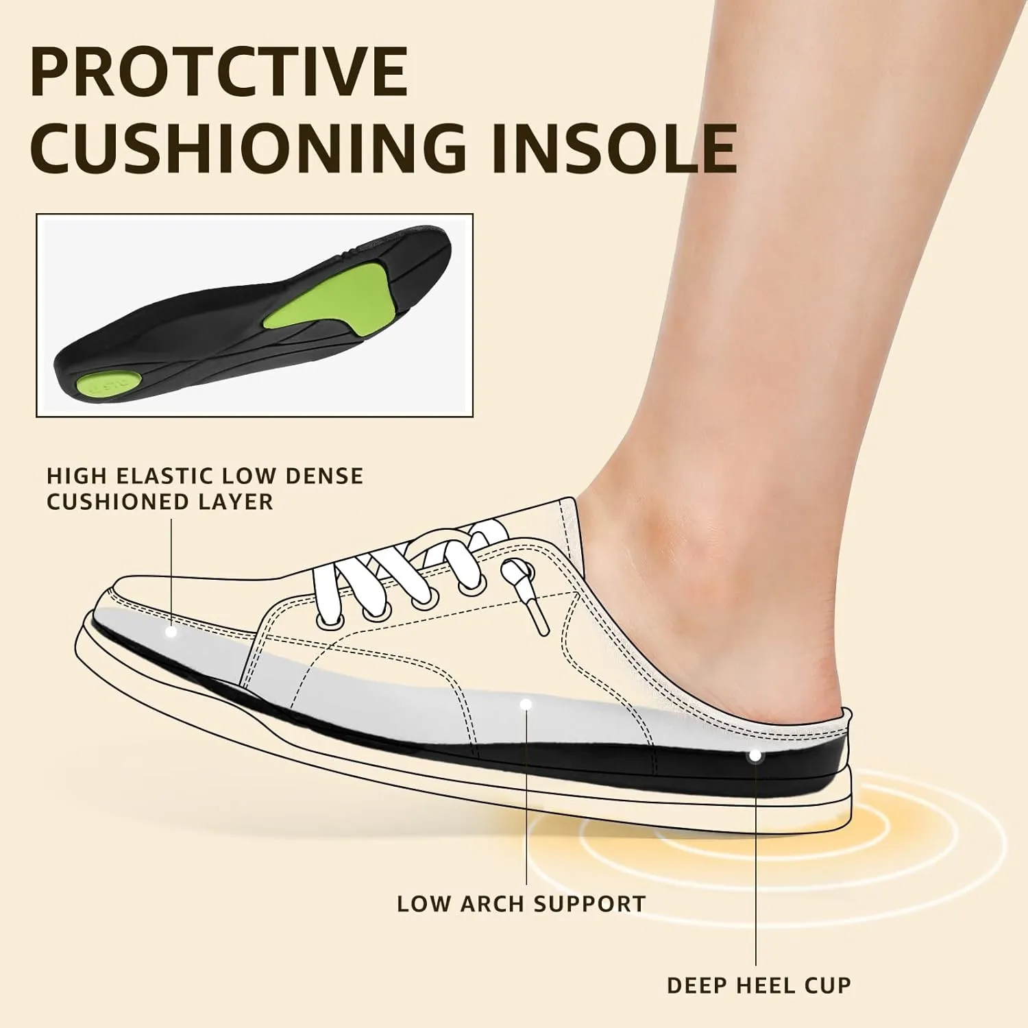 STQ Slip On Mule Sneakers Slide on Canvas Shoes Casual Blackless Orthopedic Shoes with Arch Support Warm Wood Beige Size 9