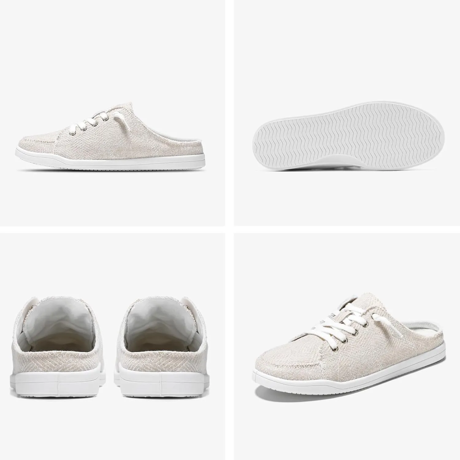 STQ Slip On Mule Sneakers Slide on Canvas Shoes Casual Blackless Orthopedic Shoes with Arch Support Warm Wood Beige Size 9
