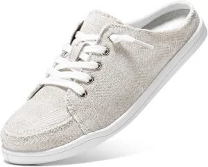 STQ Slip On Mule Sneakers Slide on Canvas Shoes Casual Blackless Orthopedic Shoes with Arch Support Warm Wood Beige Size 9