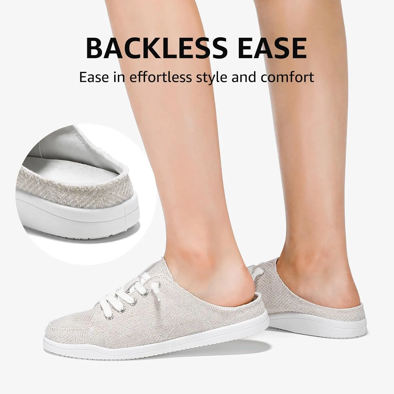 STQ Slip On Mule Sneakers Slide on Canvas Shoes Casual Blackless Orthopedic Shoes with Arch Support Warm Wood Beige Size 9