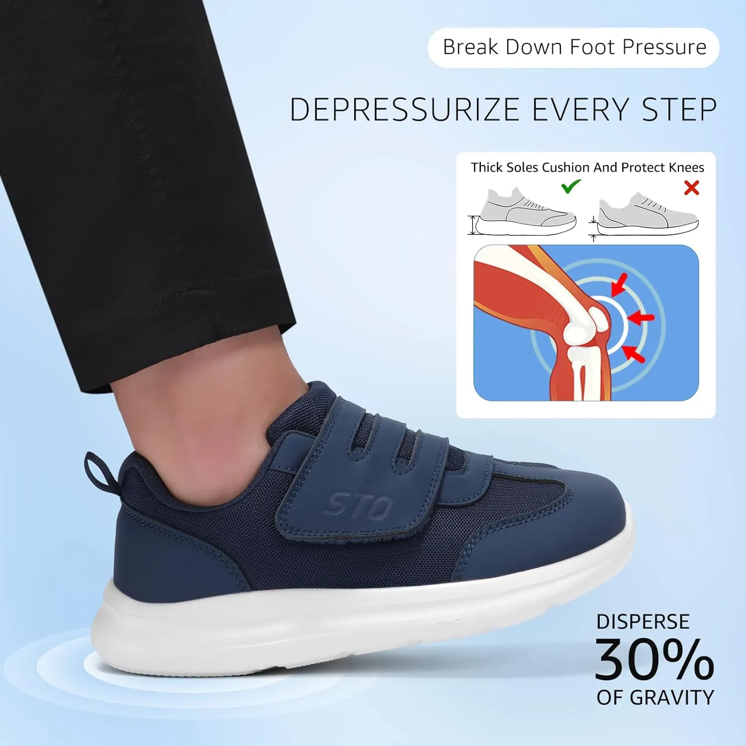 STQ Wide Toe Box Shoes Wome, Hook and Loop Orthopedic Walking Shoe for Seniors, Bunions, Plantar Fasciitis, Hammertoes, Swollen Feet