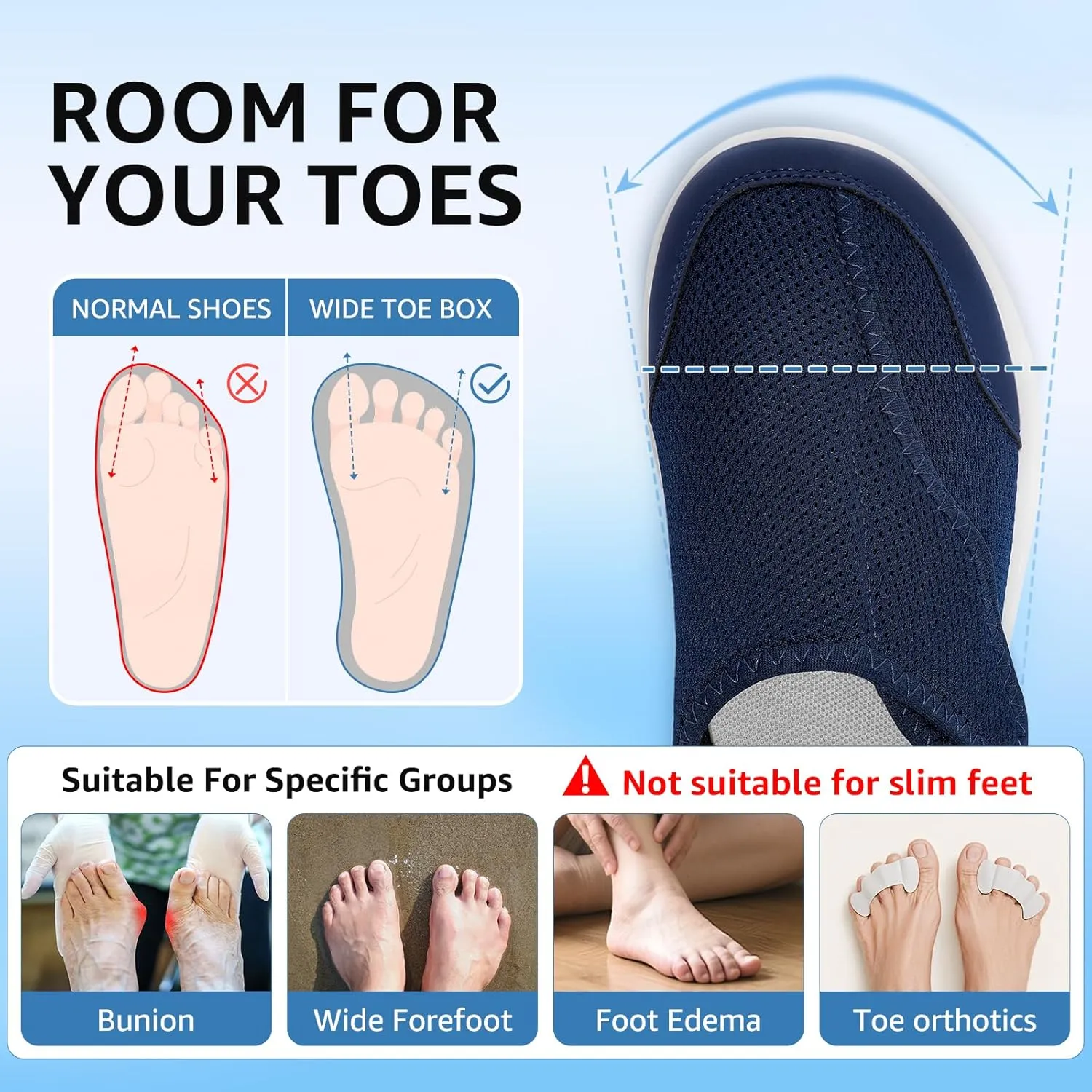STQ Wide Toe Box Shoes Women Walking Shoe, Hook and Loops Orthopedic Shoes with Arch Support for Seniors, Bunions, Plantar Fasciitis, Hammertoes, Swollen Feet