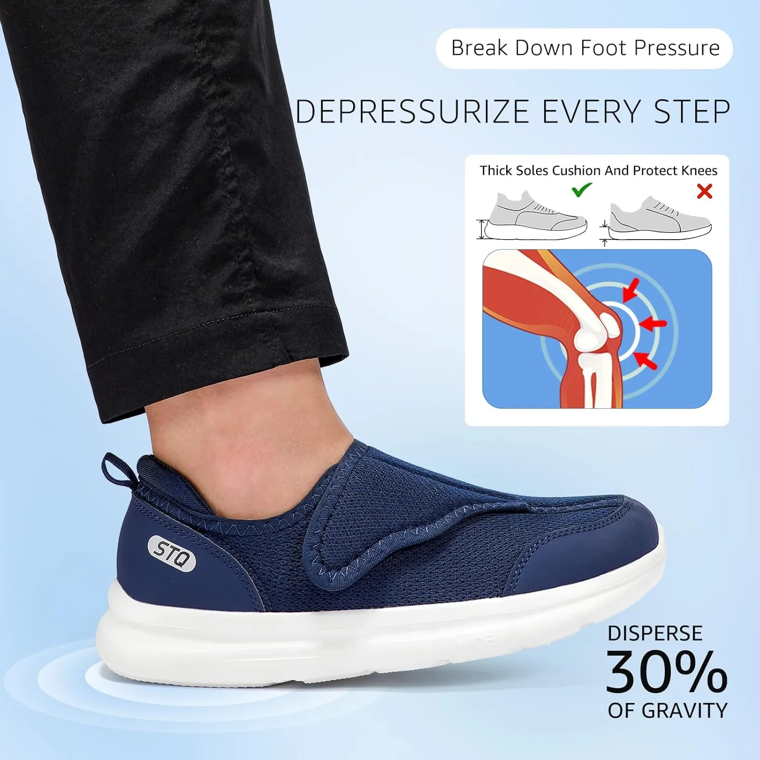 STQ Wide Toe Box Shoes Women Walking Shoe, Hook and Loops Orthopedic Shoes with Arch Support for Seniors, Bunions, Plantar Fasciitis, Hammertoes, Swollen Feet