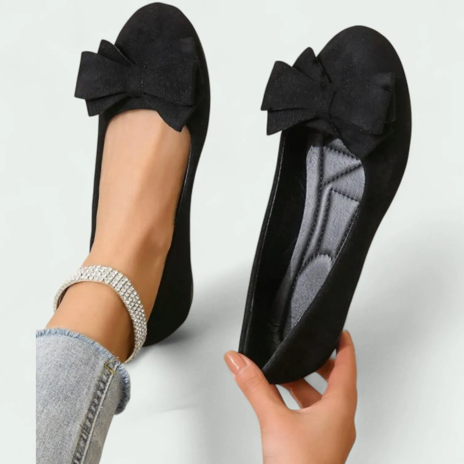 Strazoro | Women's Bow Suede Ballet Flats – Comfortable & Chic Everyday Shoes
